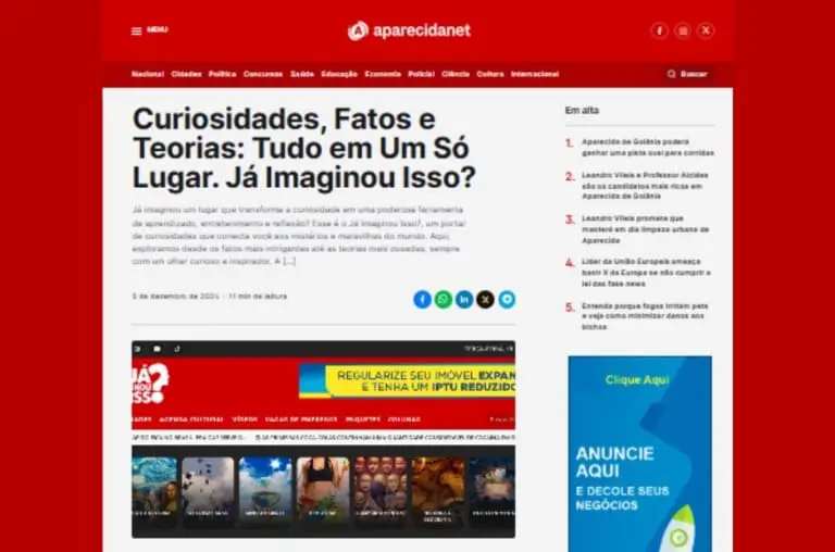 Fomos destaque no portal Aparecidanet!