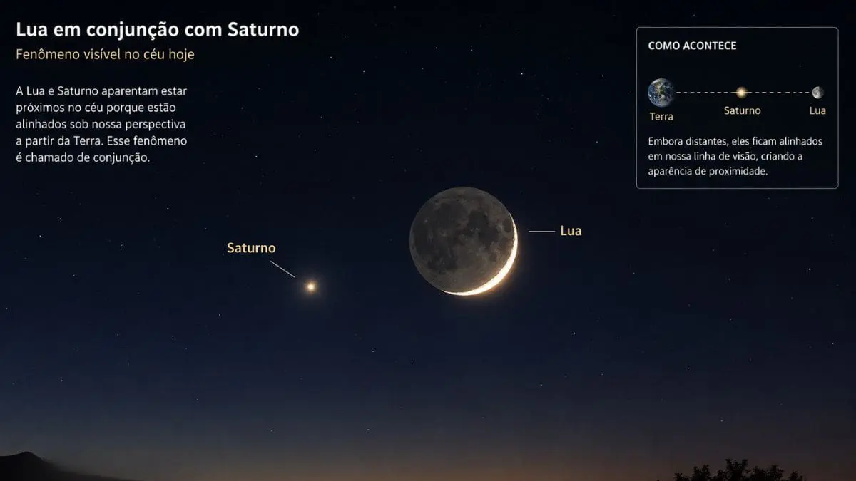 Para ver o momento em que a Lua se aproxima de Saturno no c&eacute;u, ser&aacute; preciso acordar cedo ou virar a noite
