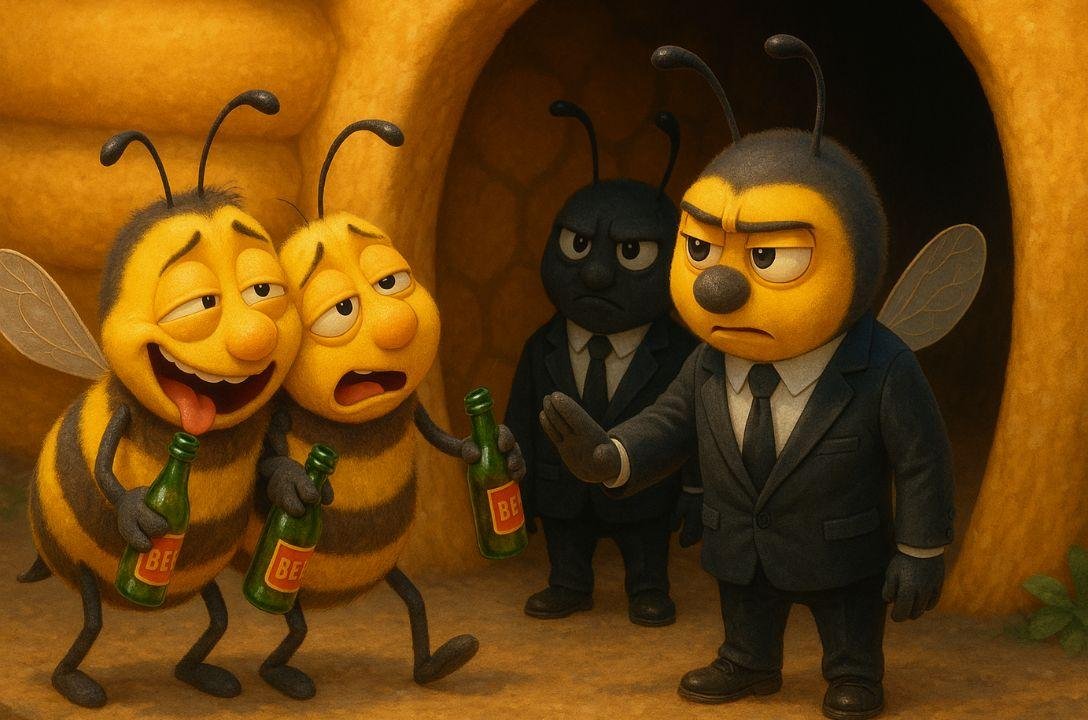 Abelhas ficam bêbadas frequentemente e são barradas na colméia