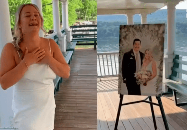 Emocionante Presente de Casamento: Noiva Recebe Pintura Especial ao Lado do Pai Falecido