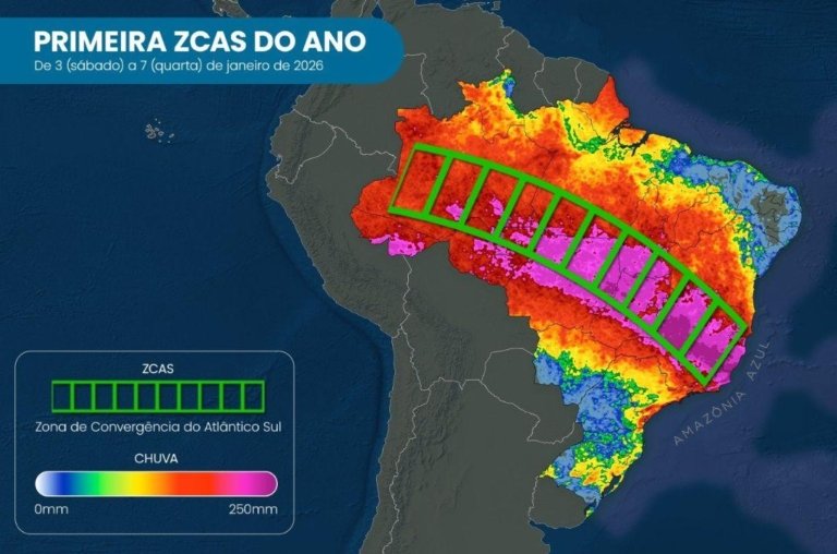 ZCAS coloca 17 estados do Brasil em alerta de temporais