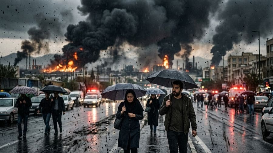 A chuva negra em Teer&atilde; est&aacute; diretamente ligada aos inc&ecirc;ndios provocados por ataques contra infraestrutura energ&eacute;tica na regi&atilde;o