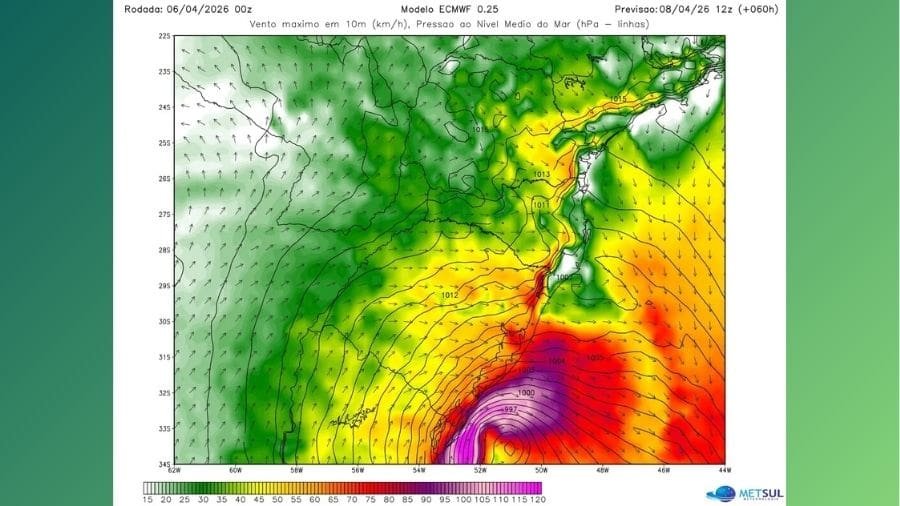 O ciclone extratropical avan&ccedil;a primeiro sobre o Sul, mas seus efeitos podem ser sentidos em v&aacute;rias regi&otilde;es do pa&iacute;s