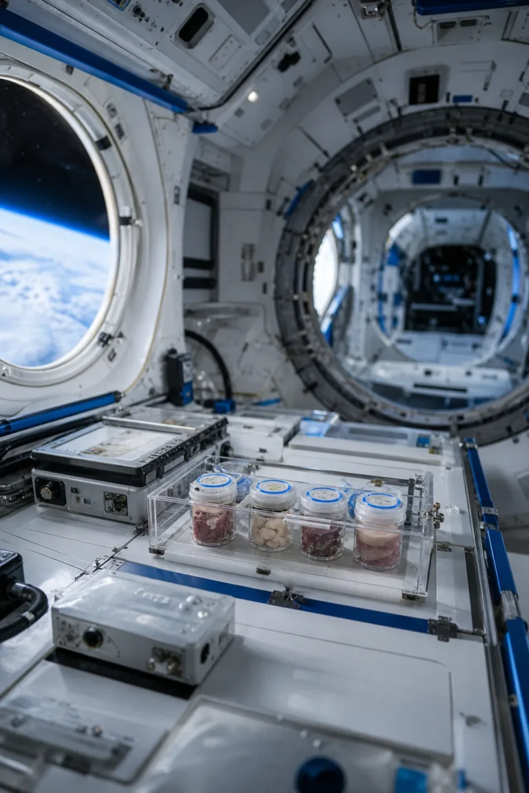 Amostras de laboratório em cápsula espacial